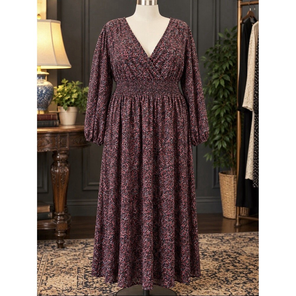 Unbranded Size 4X Women’s Black Pink Floral Maxi Dress 48” Bust 42” Waist
